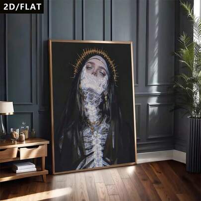 2D/平面单幅骷髅姐妹主题装饰画，现代暗黑风格帆布海报，门厅挂画，墙面艺术，家居装饰，适用于卧室、客厅、书房、办公室、餐厅、咖啡厅墙面装饰（无框/绷框帆布）