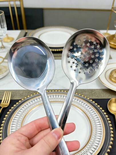 Bộ 1/2 muỗng múc thức ăn cỡ lớn bằng thép không gỉ, muỗng múc thức ăn dùng trong tiệc buffet, muỗng dùng trong nhà hàng, khách sạn và các dịp khác, dụng cụ nhà bếp thiết thực.