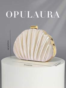 OpulAura 女士优雅奢华褶皱缎面盒形手拿包，浪漫婚礼手提包，迷人精致晚礼服包，简约杏色盒形钱包，配可拆卸链条，适合作为节日礼物 - 杏色 - 查看 5