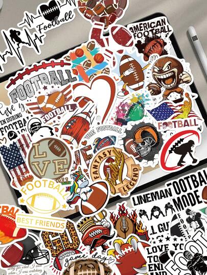 50张足球涂鸦贴纸，防水贴纸，适用于足球迷、水瓶、笔记本电脑、吉他、滑板、行李箱、冰箱、手机壳、剪贴簿、返校季、教室、学习用品、生日派对、节日礼物
