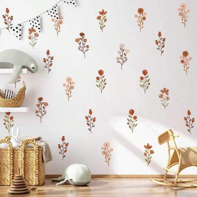 1pc Boho Chic Dried Flowers Vinyl Wall Decal - Easy Stick, Removable Art For Bedroom & Living Room Decor, Boho Bedroom Decor