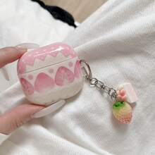 粉色草莓蓝牙耳机保护套，带吊坠，亚克力防摔保护壳，兼容苹果 1/2/3/4/Pro/Pro2/Pro3 - 粉色 - 查看 2