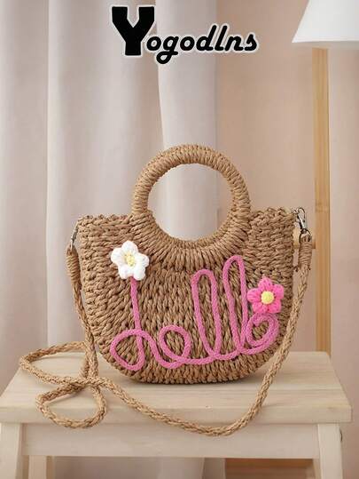 Yogodlns Túi tote đan tay bằng rơm dành cho nữ, túi đeo chéo mềm mại có ngăn đựng điện thoại, túi xách tay mùa hè đi biển, túi đeo vai bằng rơm cá nhân hóa dành cho nữ.