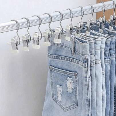 10 chiếc kẹp quần áo bằng thép không gỉ chất lượng cao, giá treo quần áo bằng kim loại có thể điều chỉnh kèm kẹp, kẹp giặt đồ có móc, kẹp treo quần áo di động phù hợp cho quần áo, quần tây, váy, đồ trang trí, phong cách tối giản cho mùa xuân, hè và thu.