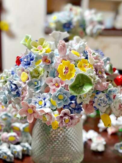 5/10pcs (Random) Ceramic Flower Kits - Handmade, Timeless Flowers For DIY Home Decoration - Perfect Choice For Valentine's Day, Mother's Day, Etc.