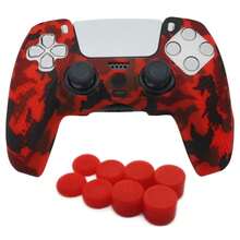 1 Set 5 Controller Cover + 8pcs Joystick Caps, Water Transfer Printing Design, Anti-Slip Anti-Scratch Anti-Sweat To Enhance Gameplay, Bottom Opening For Charging Dock - View 13