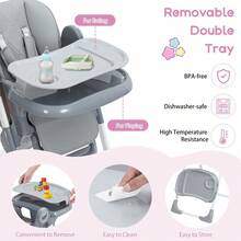 Trona plegable multifuncional para bebés y niños pequeños - Altura y respaldo ajustables, doble bandeja extraíble, tapizado en cuero PU - Fácil limpieza, desde 6 meses a 3 años - Gris oscuro - Ver 6