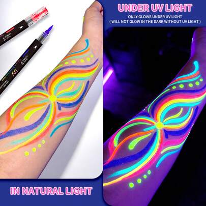 8/10/12/16 Colors Luminous Glow In The Dark Tattoo Pens (Only The Ones With "LUMINOUS" Text Will Glow Under UV Light), 12/15/30 Colors Washable Metallic Tattoo Pens For Skin, Reusable Metallic Tattoo Stickers, Elastic Body Painting, Face Painting Kit For Kids And Adults, Multipurpose - Great For Birthday Parties, Pregnancy Belly Painting, Halloween Costumes, Adult Or Kids Body Art Tattoos, Sports Face Painting, Clown Makeup, Cosplay