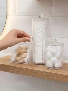 1/3pcs Plastic Swab Box With Lid, Makeup Pad Dispenser, Transparent Cosmetics Organizer Case, Bathroom Apothecary Jar. Multifunctional Storage Container For Q-Tip, Jewelry, Powder Puff, Makeup Remover, Floss, Beauty Eggs. Personal Care Tool. Vanity Decor. Bathroom Accessories - View 3