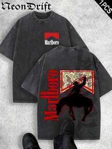 2026 Summer New Unisex T-Shirt,  ,,, Valentine's Day,Independence Day And Easter- Logo Print Crewneck T Shirt With Vintage Cowboy Silhouette Design For MenCasual Wear Unisex Style Camiseta Para Hombre Graphic Tees Jesus Shirts - 黑色 - 查看 1