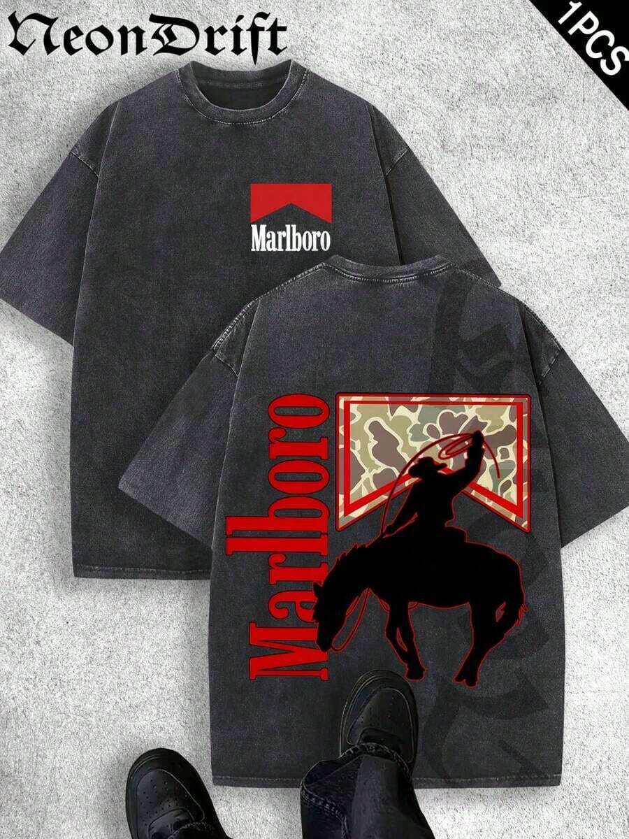 2026 Summer New Unisex T-Shirt, ,,, Valentine's Day,Independence Day And Easter- Logo Print Crewneck T Shirt With Vintage Cowboy Silhouette Design For MenCasual Wear Unisex Style Camiseta Para Hombre Graphic Tees Jesus Shirts - 黑色 - 查看 1
