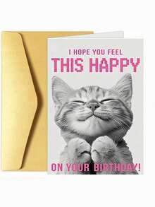 1 tấm thiệp sinh nhật thú vị với hình chú mèo cười dễ thương và chữ màu hồng, món quà tuyệt vời nhất để dành tặng bạn bè và gia đình nhân dịp sinh nhật. - nhiều màu - Xem 6
