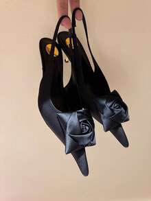 2026春季新款尖头细高跟凉鞋，性感花朵图案闭趾高跟鞋，优雅品质 [注：3D花朵为手工制作，形状可能随机变化] - 黑色 - 查看 5