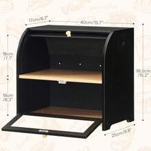 Bread Box Bamboo Bread Box For Kitchen Countertop 2 Tier Roll-Top Bread Bin Food Storage Box Large Capacity Keeper Wooden Storage Cabinet For Kitchen Dining Room Black BK13MB01 - 黑色 - 查看 2