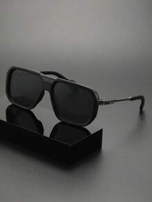 1 pieza Gafas de moda con marco cuadrado casual, regalo de verano para hombres para playa, viaje y fiesta, para uso diario - Negro - Ver 7