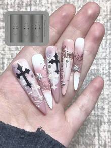 Khuôn vẽ móng 3D hình Thánh giá Gothic, Chữ cái, Nơ. - Trong sáng - Xem 10