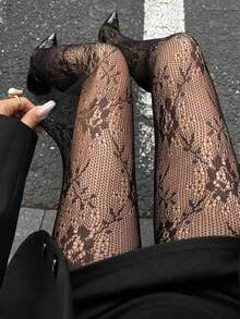 1 Pair Women's Floral Mesh Stockings, Slim Fit Comfortable Fashionable Sexy Unique, Suitable For Daily Wear, Work Commute And Outings - Multicolor - View 7