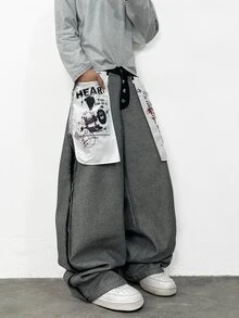 1 chiếc quần jeans nam ống rộng màu đen hiệu Justice Brother, thương hiệu thời trang đường phố Hàn Quốc, thiết kế cá tính, phối nhiều mảnh vải, thích hợp mặc thường ngày (Không bao gồm thắt lưng và phụ kiện). - màu đen - Xem 9