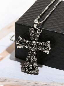 Men's Fashion Exaggerated Dark Millennium Luxury Elegant Skull Cross Pendant Necklace, Versatile - Silver - View 4