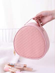 1 pieza Bolsa de maquillaje ovalada de PU de unicolor, organizador de viaje funcional y resistente al agua con compartimentos para brochas de maquillaje - Multicolor - Ver 6
