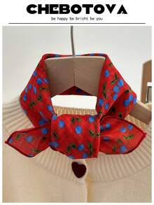 1pc Women Spring/Summer New Soft Silk Feeling Bohemian Small Square Scarf, Skin-Friendly, Versatile Floral Print Neckerchief, Headband For Dress - Multicolor - View 50