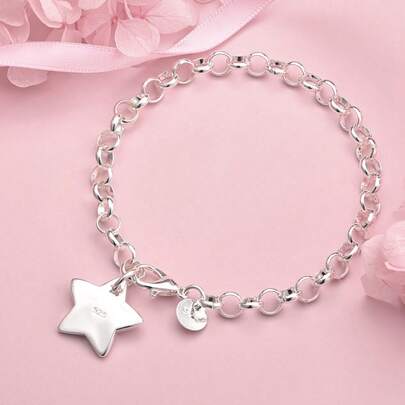 1条925纯银镀层8英寸精美星形手链，女士时尚派对及婚礼珠宝配饰