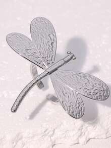 1pc Stainless Steel Minimalist Style, 18K Gold Plated Dragonfly Open Ring, Sunflower Design Options, Suitable For Women's Daily Wear - Dragonfly Ring - View 7
