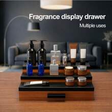 3-Tier Wooden Cologne Organizer For Men, Perfume Display Shelf With Drawer Storage, Vanity & Countertop Fragrance Rack - Marrón - Ver 4