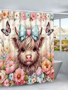 4件套花园奶牛图案浴室浴帘套装，1套，浴室3件套 - 多色 - 查看 4