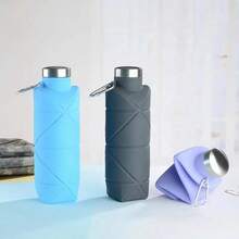 Reusable & Portable Collapsible Water Bottle/Cup (With Leak-Proof Valve) - Silicone Foldable Travel Bottle (Upgraded Design); Ideal For Fitness, Camping, Hiking, Travel, And Various Sports; Lightweight And Durable. - Dark Grey - View 7