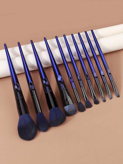 10支装软毛化妆刷，合成纤维，蓝色女巫化妆工具，眼部面部美容化妆刷套装，适合化妆初学者