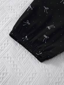 Bộ đồ ngủ 3 món cho nữ, kiểu áo choàng nhăn bồng bềnh, có nơ và họa tiết hoa. - Hồng - Xem 5