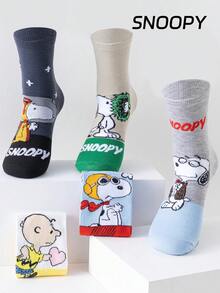 1/5雙正版SNOOPY圖案男士短襪，可愛卡通圖案男士襪子，趣味襪，時尚襪 - 彩色 - 查看 6