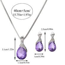 Kalung Liontin dan Anting Pejantan Berlian Imitasi - Purple - View 5