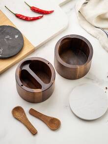 1 hộp đựng muối bằng gỗ hồng mộc có nắp đá cẩm thạch, hộp đựng gia vị bằng gỗ, hộp đựng gia vị nhà bếp. - Nhiều màu - Xem 3