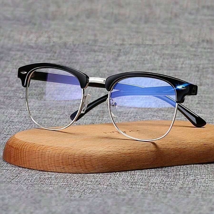 Anti-Blue Light Eyeglasses – Thin Metal Frame Anti-Glare Clear Lenses,  Retro Computer Glasses Unisex, Ultra Light Metal Frame Suitable For Office Phones Tablets Laptops – Gaming Study Daily Wear, Sleek Streamlined Design, Fashion Sturdy Eyewear, Workplace Accessories, Reinforced Hinges, Ideal For Digital Screen Users - 黑色 - 查看 1