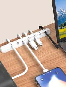 Phone Data Cable Organizer, Charging Cable Holder, Computer Earphone Cord Clip, Desk/Bedside/Car Self-Adhesive Cable Winder Clip - White - View 5