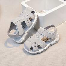Boys' Summer Closed-Toe Sandals, Hook And Loop Closure Soft Sole Non-Slip Beach Shoes, Protective Toe Easy On/Off Casual Sandals, Versatile Children Shoes - Light Grey - View 15