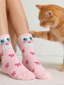 5 par strumpor med slumpmässig tecknad katt- och hunddesign, moderiktiga och mångsidiga tunna strumpor för sommaren - Multifärgad - Visa 7