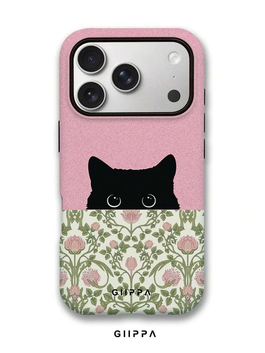 GIIPPA 猫咪图案手机壳，黑色猫咪与复古花卉图案，适用于 17 Pro Max、16 Pro Max、15 Pro Max、14 Pro Max，韩版时尚趣味手机壳，也兼容 11/12/13/14/15/28 Pro Max Plus，优雅设计男女皆宜，是圣诞节、情人节、复活节、婚礼季和生日送给女友的理想礼物。 - 彩色 - 查看 1