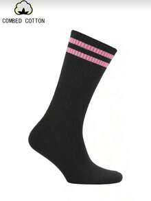 10双装黑色粉色条纹中筒袜 女士休闲运动中筒袜 - 彩色 - 查看 3