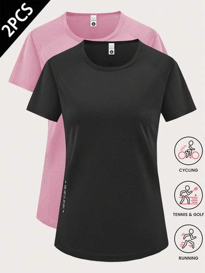 2 piezas Camiseta de manga corta ligera y de secado rápido para mujer, parte superior de activewear transpirable para entrenamiento y correr
