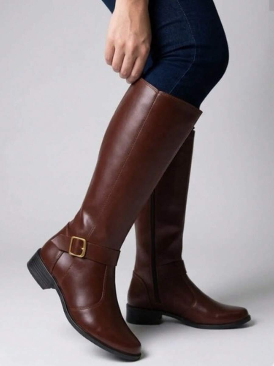Women's Riding Boot, High Shaft, Quilted, Padded, Premium PU Leather, Casual, Winter - 鏽棕色 - 查看 1