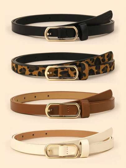 4pcs/3pcs Set Women's Multicolor Leopard Print Buckle Belts, Suitable For Dresses, Jeans, Shirts And Other Daily Outfits
