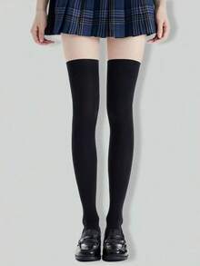 1 Pair High Elasticity Black Thigh-High Socks For Women - Multicolor - View 3