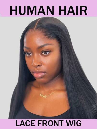 13x4蕾丝前置真人发假发，180%密度，直长真人发，透明蕾丝前置假发，带婴儿发，自然黑色，适合日常和派对佩戴。