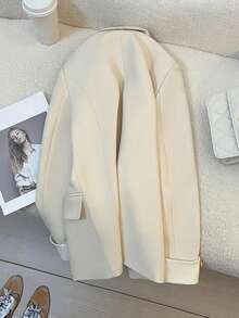 HOMEYEE Lapel Collar Long Sleeve Color Block Button Up Casual Elegant Versatile Blazer For Business, Office, Vacation Spring Fall - Apricot - View 2