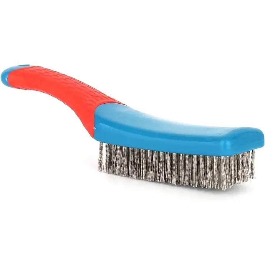 Cerdas de acero inoxidable con mango de plástico para limpieza profunda, cepillo de alambre con mango de plástico para eliminar óxido, suciedad y pintura - Azul - Ver 1