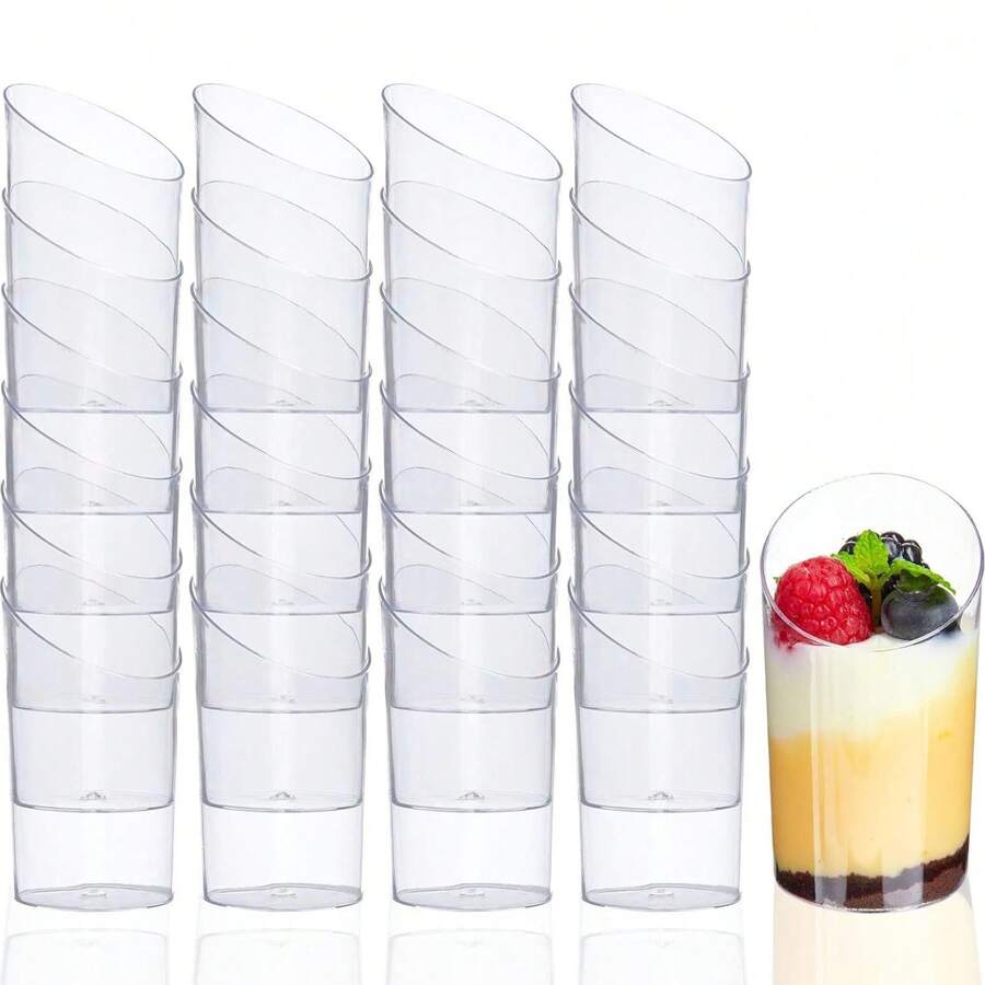 Bộ 100/50/40/30/20/10 chiếc ly mousse góc cạnh, ly tráng miệng trong suốt (ly shot tráng miệng) dùng cho tiệc cưới, sữa chua, panna cotta Ý, bánh phô mai, pudding, thạch và mousse khai vị. - trong suốt - Xem 1