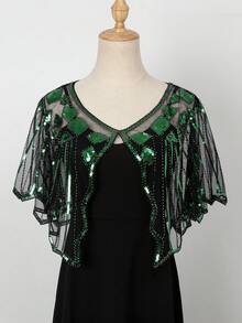 1pc Summer Lightweight Sequin Lace Shrug, Thin Beaded Shawl For Evening Gown - Multicolor - View 12